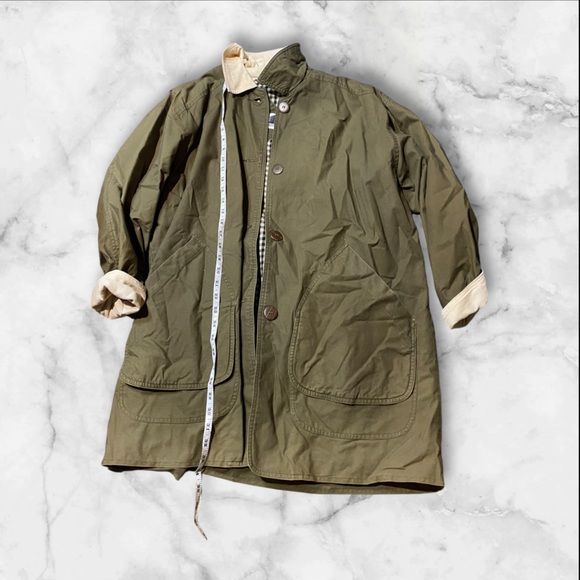 Like new British mist green plaid inside longer coat - Picture 1 of 6